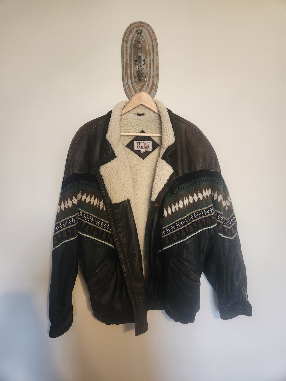 Men's Dark Brown Leather Sherpa Bomber Jacket